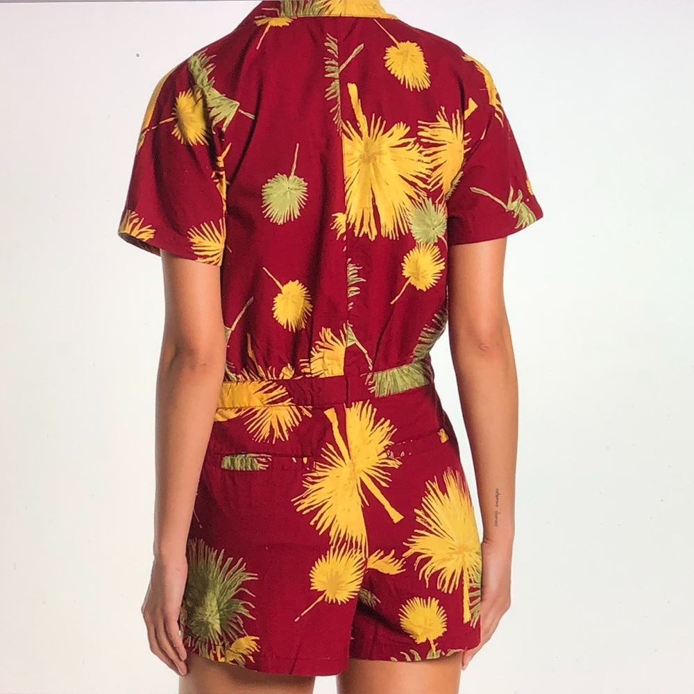 FREE PEOPLE Maroon Combo Malibu Tropical Print Romper Jumpsuit Sz XS - Picture 8 of 16